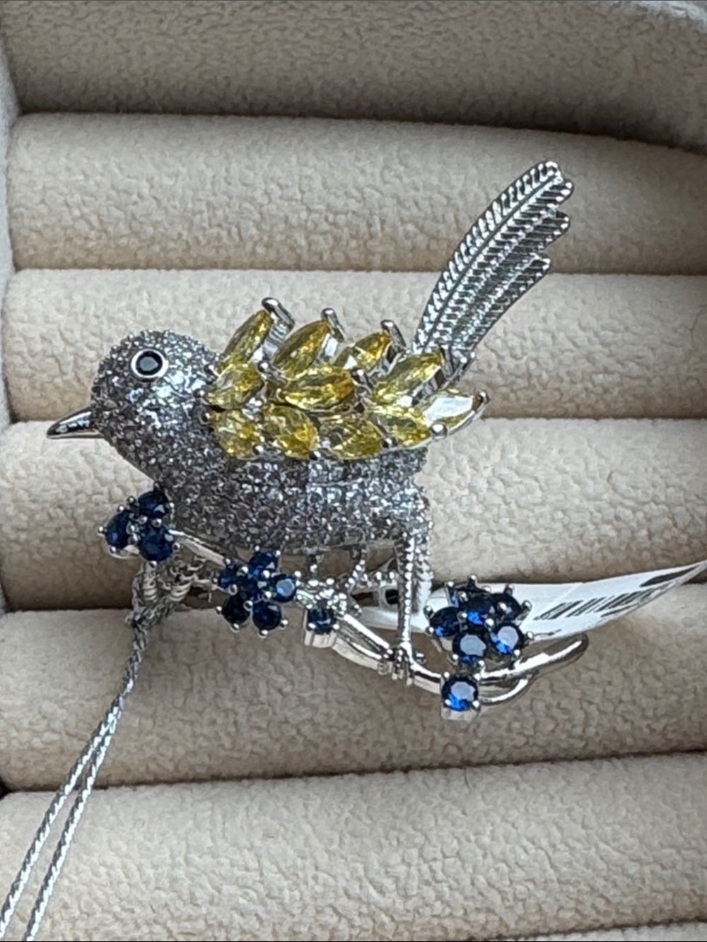 Crystal Bird Ring with Yellow Accents